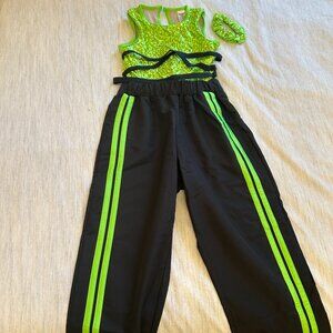 New- Girls Hip Hop Costume Lime Green and Black